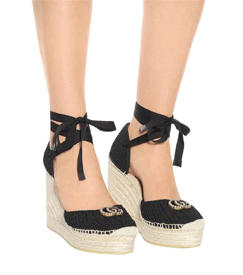 black espadrilles gucci|Gucci espadrilles wedges.